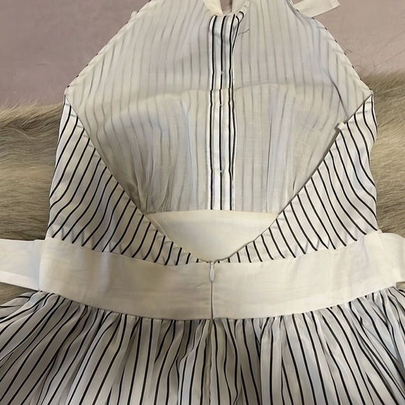 SEA NEW YORK White Gray Stripped 2 Dress Cotton Halter Bow Tie Collar Backless - Picture 17 of 17